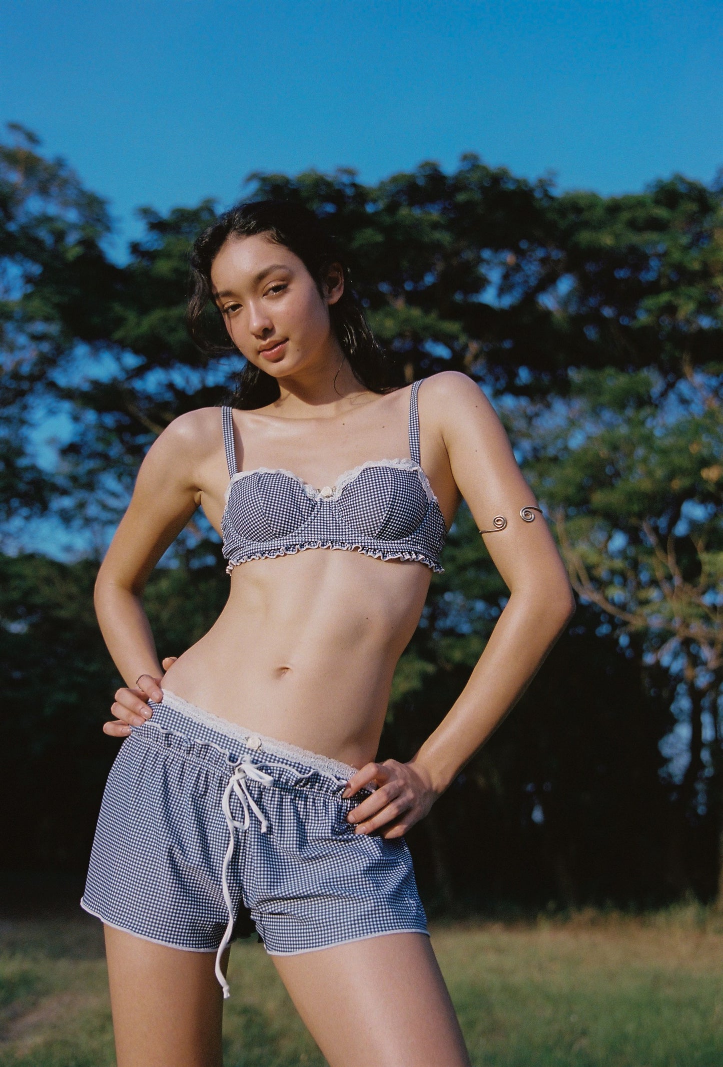 Gingham Ruffled Swim Shorts