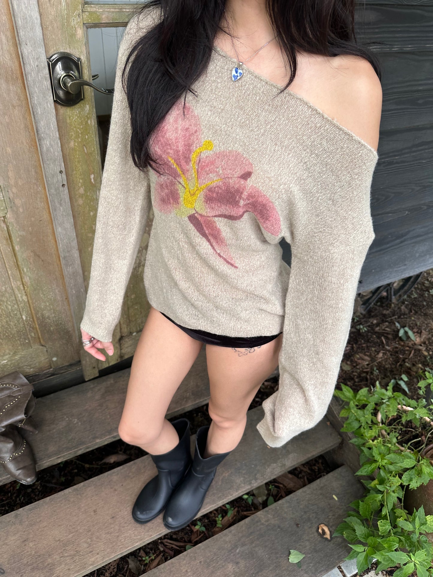 Lily Flower Knitted Sweater