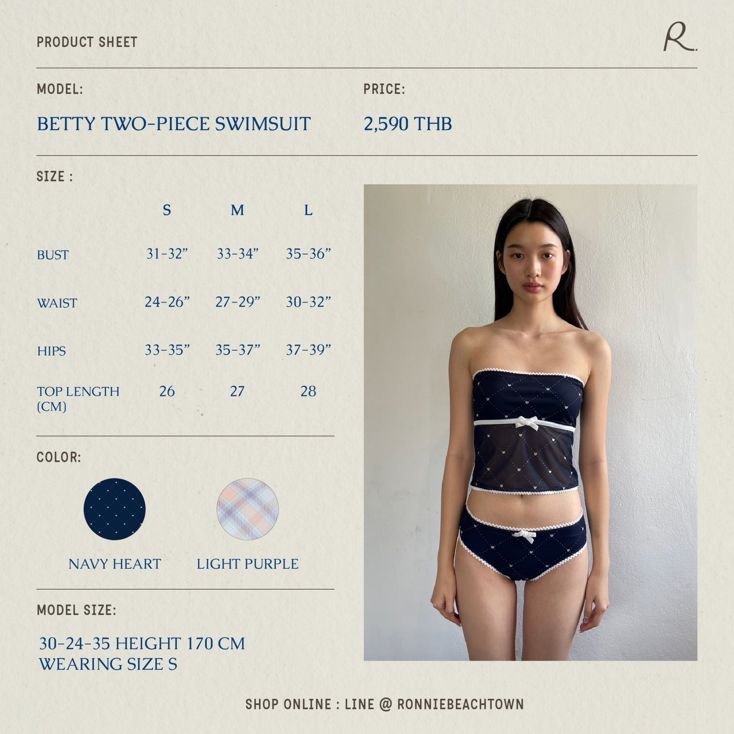 Betty two-piece swimsuit (navy heart)